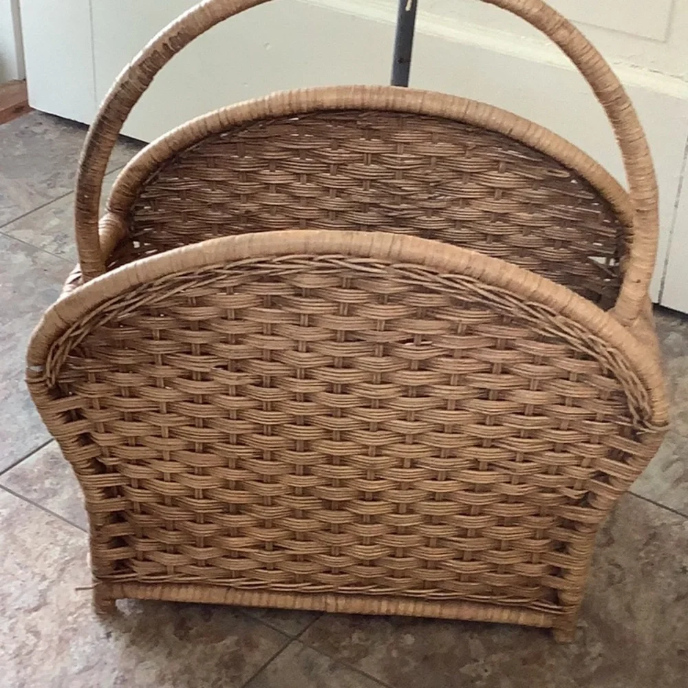 Vintage Rattan Wicker Magazine Rack Basket